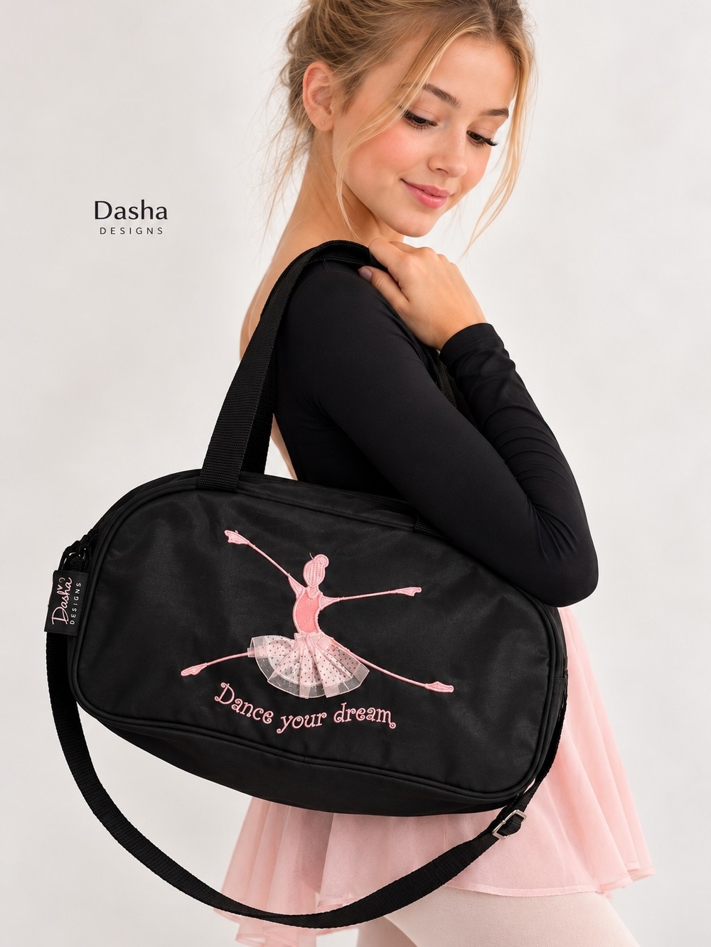Dasha Designs Dance Your Dream Ballerina Duffel Bag Black Pink